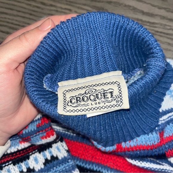 vintage Croquet Club XOXO colorful geometric sweater made in the USA 80s 90s L - Picture 2 of 5